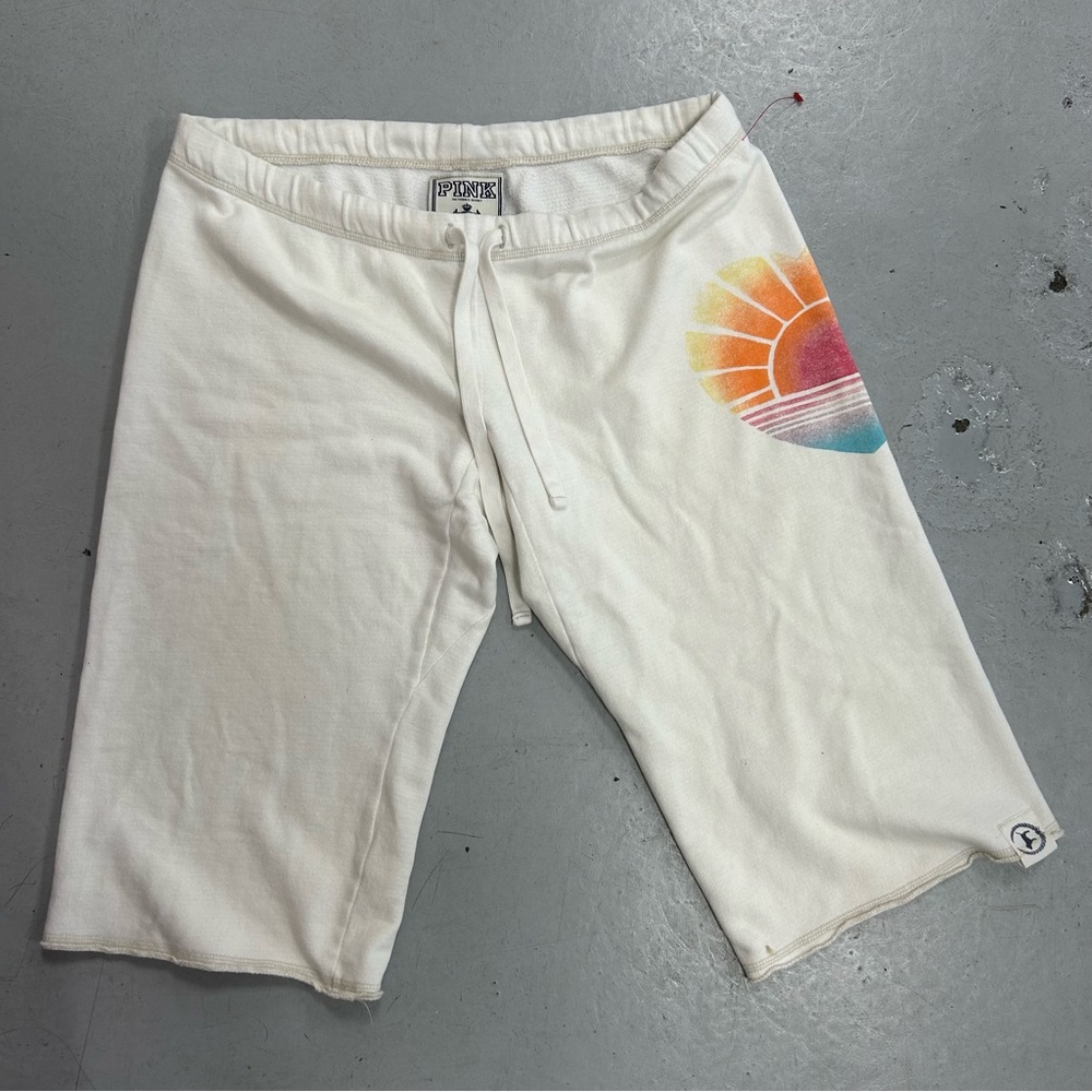 PINK Victoria's Secret White Shorts with Sunset Graphic
